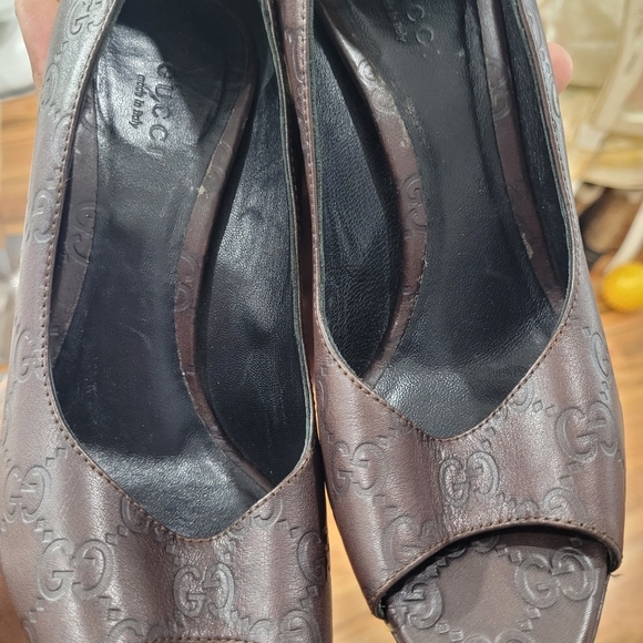 🔹️ Gucci 🔹️peep toes heels size 37/ 7 US ✨️🤎 - Picture 8 of 13